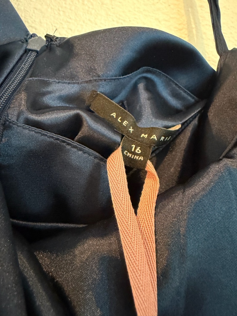 Alex Marie Navy One-Shoulder Satin Gown - Picture 4 of 9